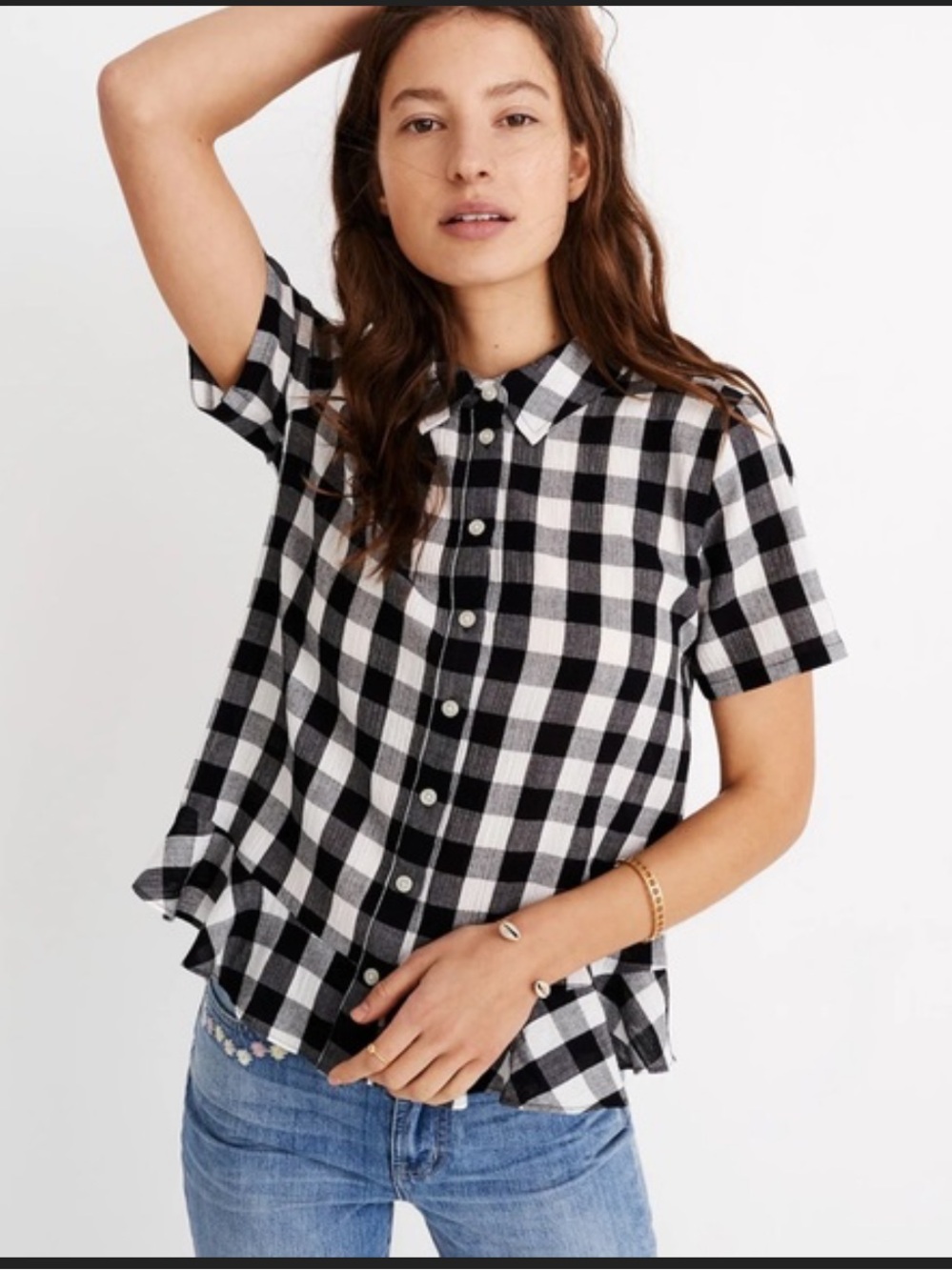 Madewell Black and White Gingham Button-Up Top